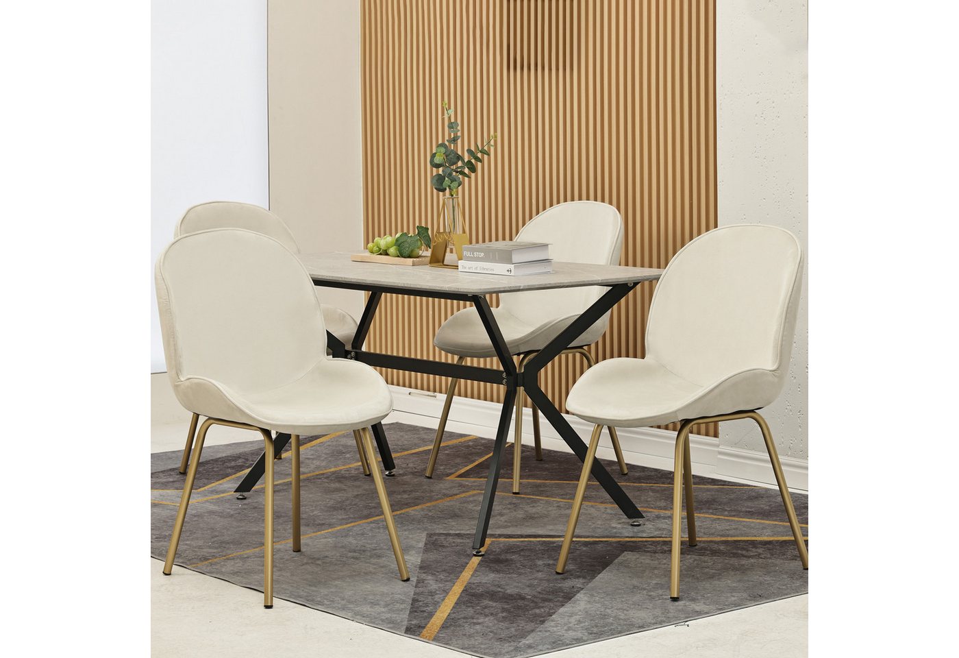 MODFU Esszimmerstuhl Küchenstuhl (4 St), Sitzfläche aus Samt, Gestell aus Metall,Gold Metallbeine von MODFU