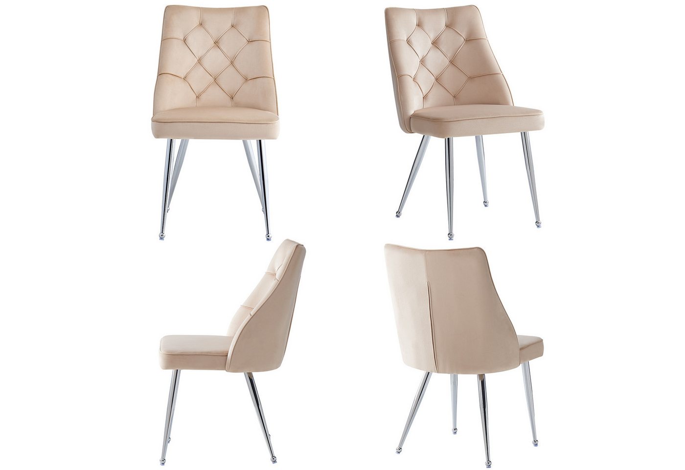 MODFU Esszimmerstuhl Loungesessel,Kosmetikstuhl (Luxus Samt-Esszimmerstühle (4er Set) mit Ergonomischer Rückenlehne, Verstellbaren Versilberten Eisenbeinen und Modernem Design., 4 St) von MODFU