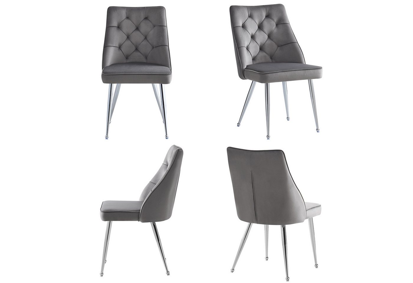 MODFU Esszimmerstuhl Loungesessel,Kosmetikstuhl (Luxus Samt-Esszimmerstühle (4er Set) mit Ergonomischer Rückenlehne, Verstellbaren Versilberten Eisenbeinen und Modernem Design., 4 St) von MODFU