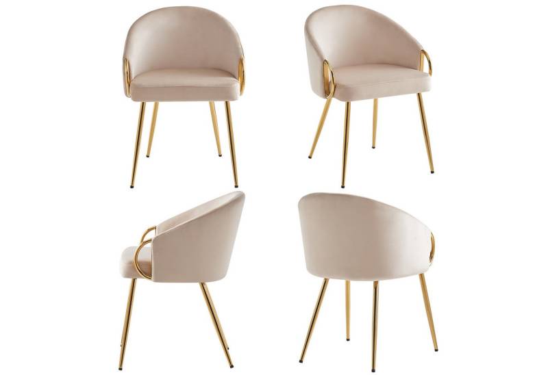 MODFU Esszimmerstuhl Loungesessel,Kosmetikstuhl (Luxus-Samt-Stoff-Esszimmerstuhl mit Goldfarbenen Eisenbeinen, Ergonomischer Rückenlehne & Verstellbaren Füßen, 4 St) von MODFU