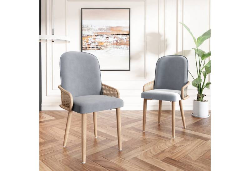 MODFU Esszimmerstuhl Polsterstühle (2 St), 2er Set Polsterstühle Rattan Wohnzimmestuhl mit Armlehnen, Metallbeine von MODFU