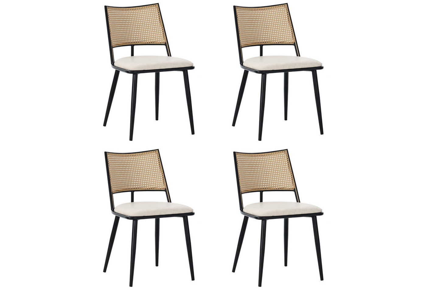 MODFU Esszimmerstuhl Polsterstühle (4 St), Metallbeine,Mit Rattan-Rückenlehne Kunstlder von MODFU