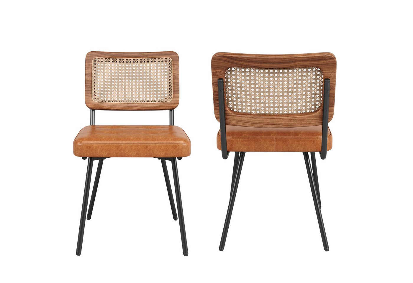 MODFU Esszimmerstuhl Retro-Stuhl,Rattan-Loungesessel (Esszimmerstuhl Set aus Kunstleder und Rattan – Ergonomisch, verstellbar und pflegeleicht., 2 St) von MODFU