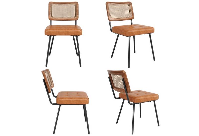 MODFU Esszimmerstuhl Retro-Stuhl,Rattan-Loungesessel (Esszimmerstuhl Set aus Kunstleder und Rattan – Ergonomisch, verstellbar und pflegeleicht., 4 St) von MODFU