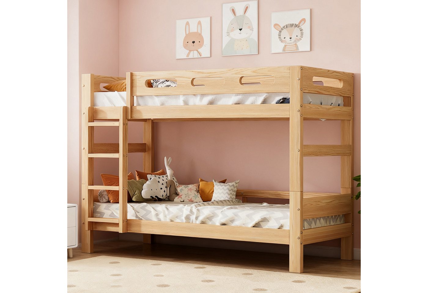 MODFU Etagenbett aufteilbar in 2 (Kinderbett Holzbett, stabiler Kiefernholzrahmen, 90x200cm), ohne Matratze von MODFU