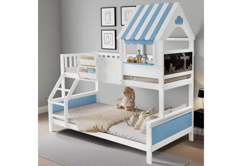 MODFU Etagenbett mit Stauraumkasten, dreistufiger Schrägleiter und Graffiti (Kinderbett mit Fensterform, Holzbett 90x200cm & 120x200cm), Ohne Matratze von MODFU