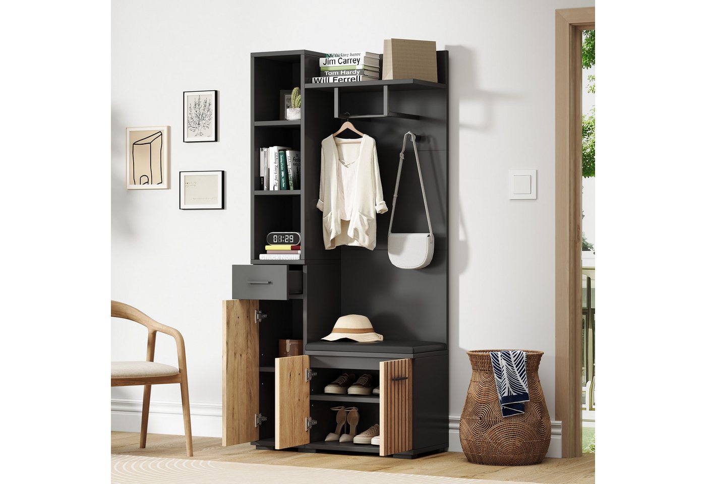 MODFU Garderoben-Set 7-in-1 Flur-Organizer mit Sitzbank, (Polsterschrank, Eingangsschrank, 1-St., mit Sitzpolster & verstellbaren Einlegeböden), Schubladen & Schränken – Alles von MODFU