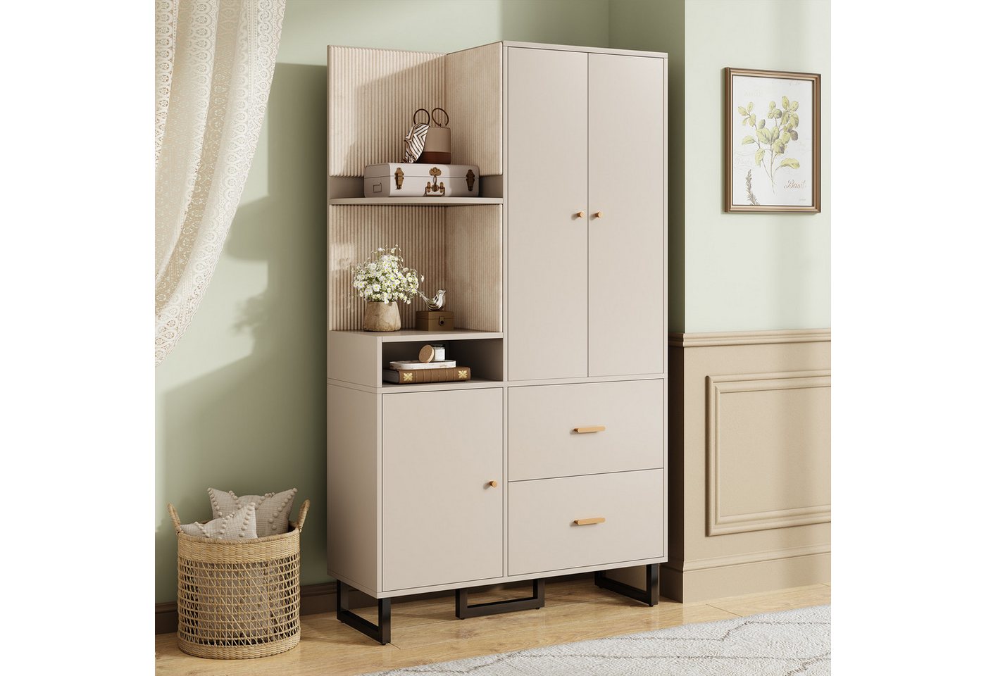 MODFU Garderoben-Set Garderoben-Set, (Eingangsschrank, Flurgarderobe, 1-St., 110x186x38 cm), mit gepolsterten Paneelen Schuhschrank von MODFU