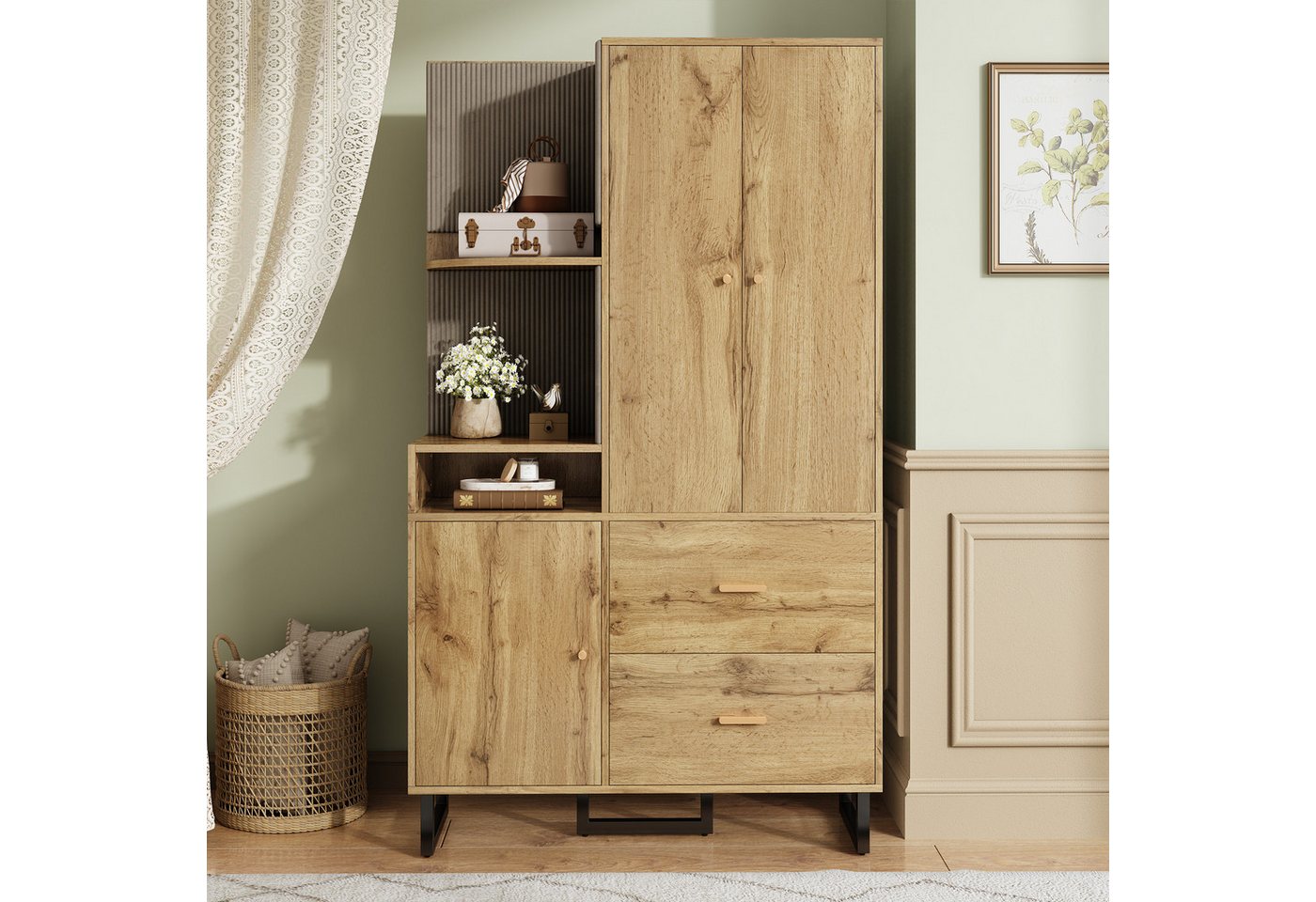 MODFU Garderoben-Set Garderoben-Set, (Eingangsschrank, Flurgarderobe, 1-St., 110x186x38 cm), mit gepolsterten Paneelen Schuhschrank von MODFU