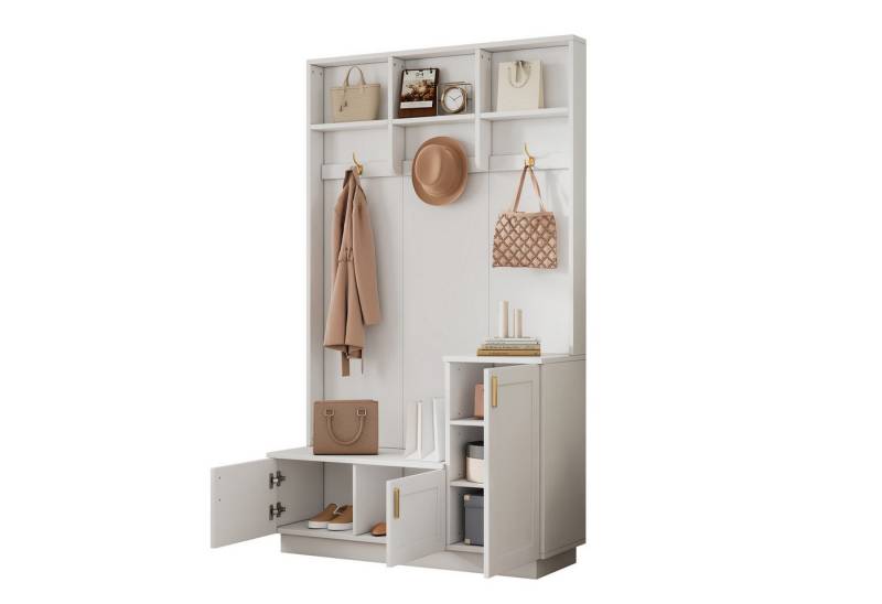 MODFU Garderoben-Set für Ihren Eingangsbereich, (Flurgarderobe, Flur-Schuhschrank, Garderobe, 1-St., 3 Haken, 3 Tür), mit einer Bank, 3 Haken von MODFU