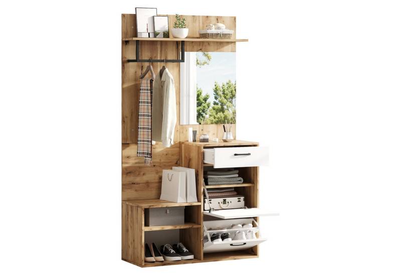 MODFU Garderoben-Set halboffenen Stauraum, (Kompaktgarderobe, Flurschrank, 1-St., 100*38.5*190cm), mit Spiegel von MODFU