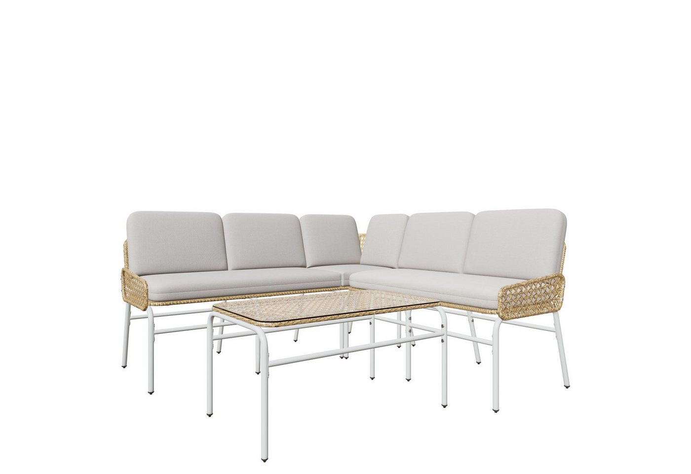 MODFU Gartenlounge-Set 5-Sitzer Gartenmöbel Polyratta, (2-Sitzer Sofa + 3-Sitzer Sofa +Tisch), Gartenmöbel Set Landhaus,Balkonset Rope Lounge von MODFU