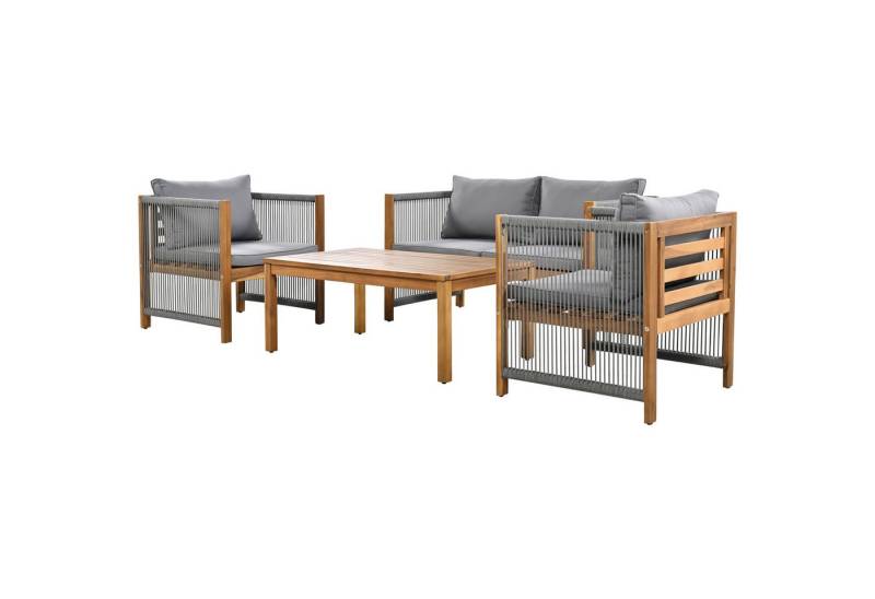 MODFU Gartenlounge-Set Gartenmöbel Rope Seil Geflecht, (4-tlg), Polyattan Loungeset mit Holzrahmen von MODFU