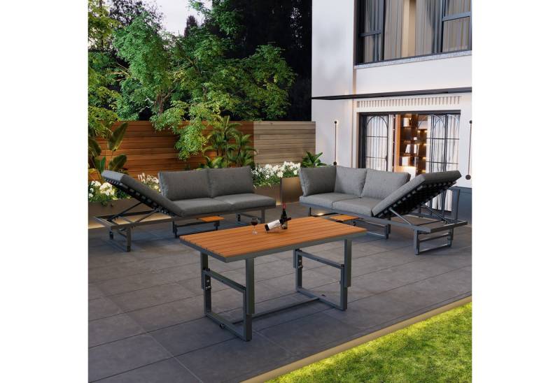 MODFU Gartenlounge-Set Gartenmöbel-Set, (Sitzgruppe aus Akazienholz, 3-tlg., inklusive Sitzkissen und Kissen,verstellbarer Rückenlehne und Tisch) von MODFU