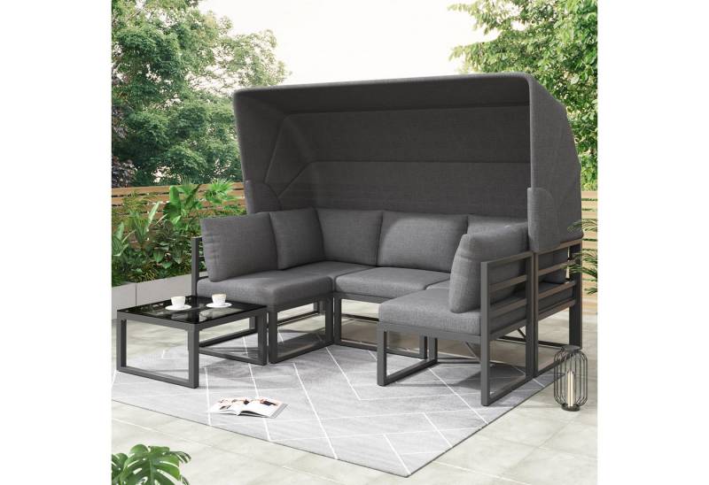 MODFU Gartenlounge-Set Lounge-Möbel für Balkon und Garten, 5 Sitzer Gartenmöbel Sitzgruppe mit Sonnendach von MODFU