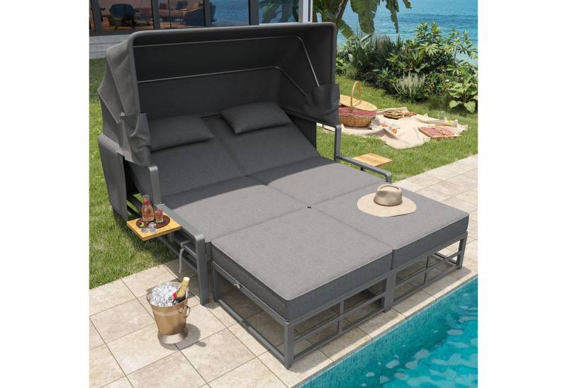 MODFU Gartenlounge-Set Outdoor Sonnenliege Set,Gartenlounge-Set,mit faltbarem Sonnendach, (Gartenlounge-Set für 2-4 Personen mit faltbarem Sonnendach, verstellbarer Rückenlehne & 13 cm dicken Kissen, wetterfest., 128*117*40cm), mit faltbarem Sonnendach MODFU Gartenlounge-Set Outdoor Sonnenliege Set,Gartenlounge-Set,mit faltbarem Sonnendach, (Gartenlounge-Set für 2-4 Personen mit faltbarem Sonnendach, verstellbarer Rückenlehne & 13 cm dicken Kissen, wetterfest., 128*117*40cm), mit faltbarem Sonnendach von MODFU