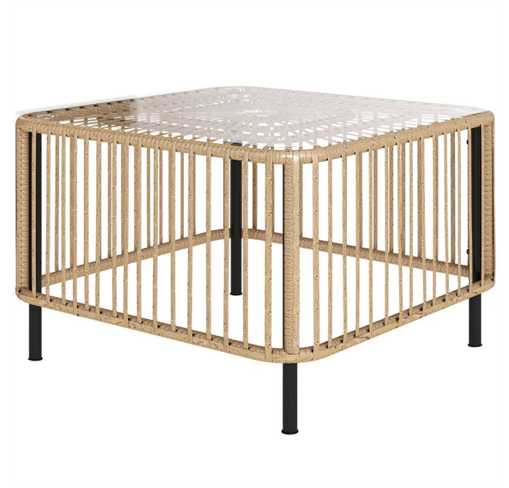 MODFU Gartentisch Outdoor Balkontisch (Polyrattan Gartentisch 65x65 cm – Wetterfester Beistelltisch mit Geometrischem Design & Glasplatte) von MODFU