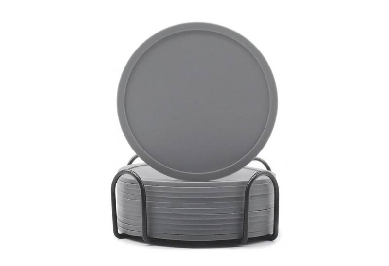 MODFU Getränkeuntersetzer 12er Silikon Glasuntersetzer Set Tischuntersetzer Runde Untersetzer, Silikonuntersetzer mit Edelstahl Halter Durchmesser 10 cm aus Silikon, 12-tlg., Rutschfest und Isoliert für Getränke Glas Tassen Bar usw von MODFU
