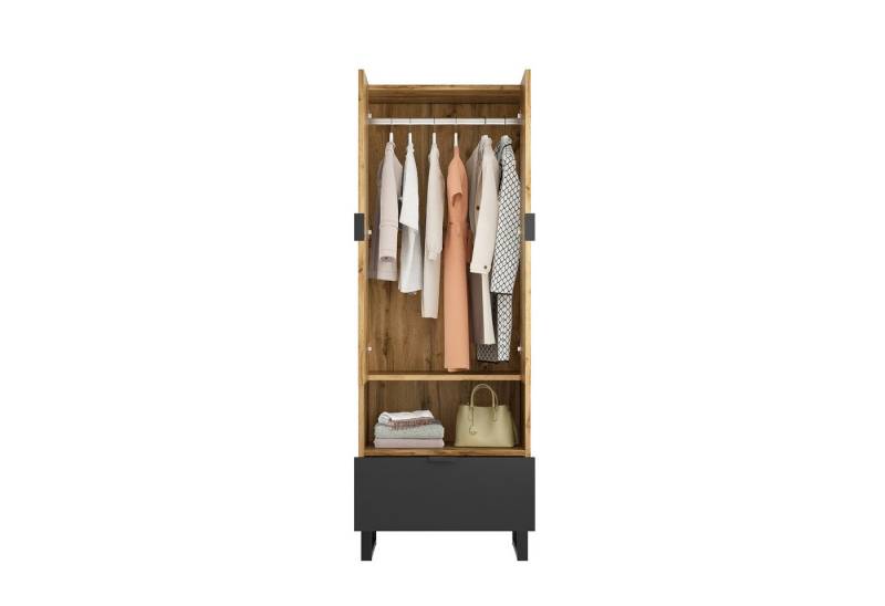 MODFU Highboard Garderobenschrank (Hochschrank, Kommode, 1 St., 2 Türen, 1 Schublade), mit verstellbaren Einlegeböden,Kleiderstange von MODFU