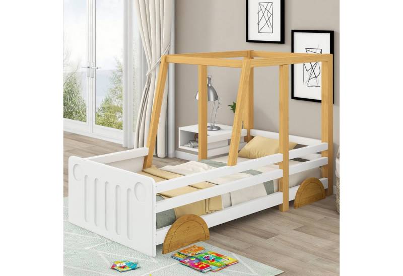 MODFU Kinderbett Autobett mit MDF-Rädern (Holzbett Massivholzrahmen, Einzelbett 90x200 cm), Ohne Matratze von MODFU
