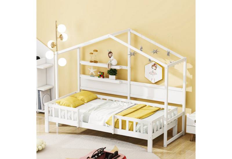 MODFU Kinderbett Holzbett, mit lustigem Dach und Sicherheitszaun (Schlafsofa 90 x 200 cm), ohne Matratze von MODFU
