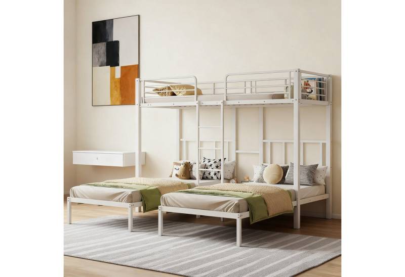 MODFU Kinderbett mit Leiter (Dreifaches Etagenbett für Jugendliche, Funktionsbett 90x200cm), Ohne Matratze von MODFU