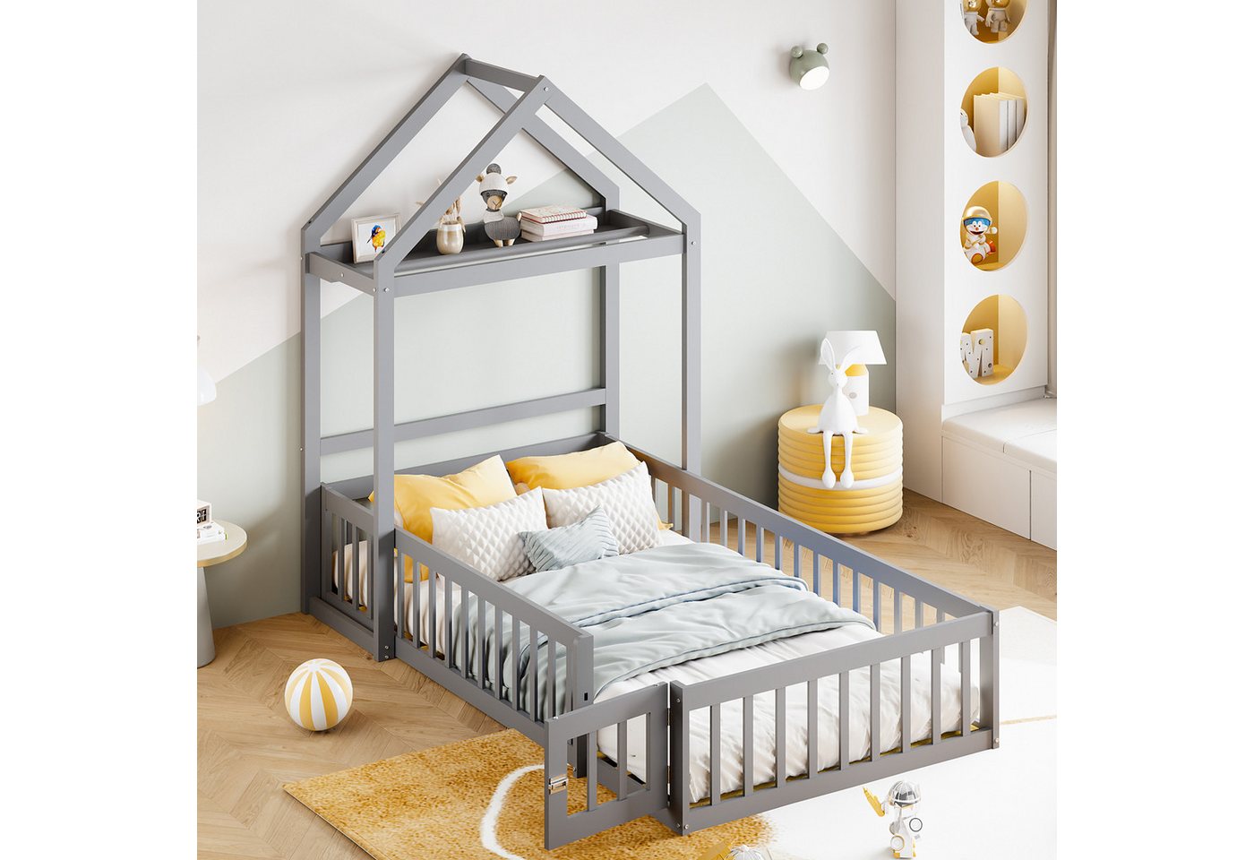 MODFU Kinderbett mit Stauraum, Vollschutzgitter und Türen und Lattenrost, 90 x 200 cm (90 x 200 cm), ohne Matratze von MODFU