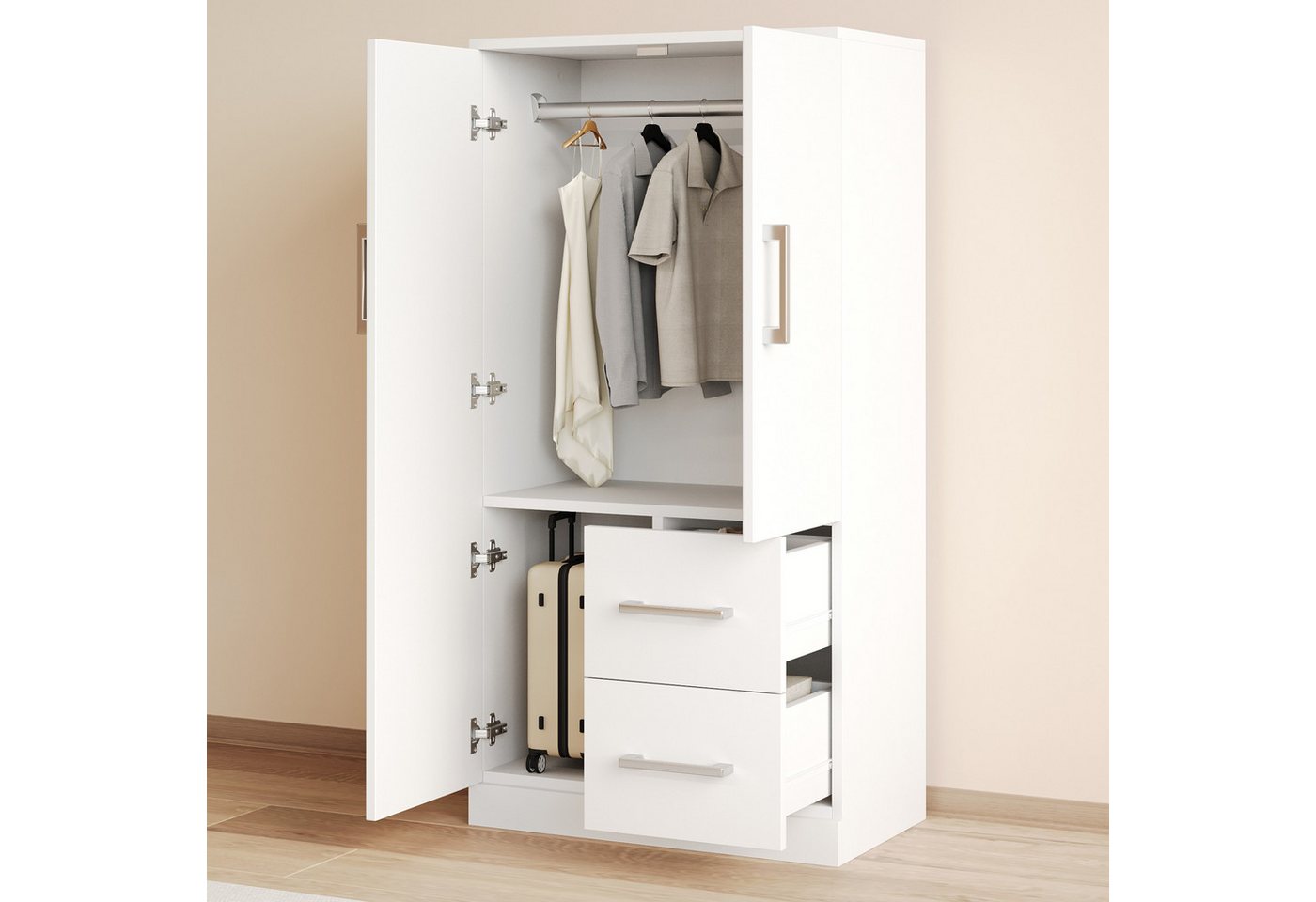 MODFU Kinderkleiderschrank mit Doppeltüren (Schrank mit Schubladen & Fächern für optimale Stauraumnutzung, 70 x 40 x 135 cm) von MODFU