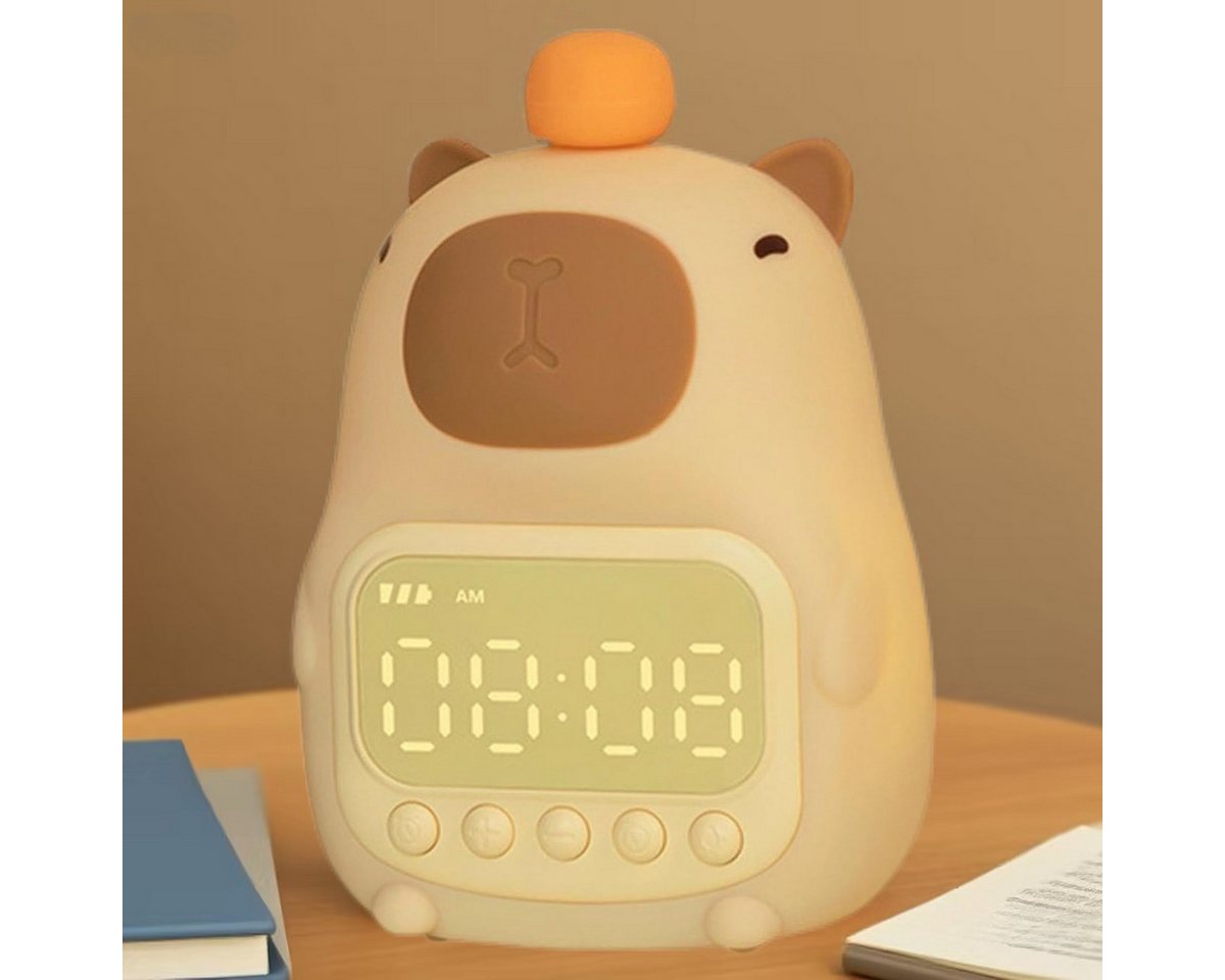 MODFU Kinderwecker Silikonwecker Capybara Nachtlicht Schlummerwecker Schlummerfunktion TYPE-C wiederaufladbar 7 Farben 2 Weckzeiten von MODFU