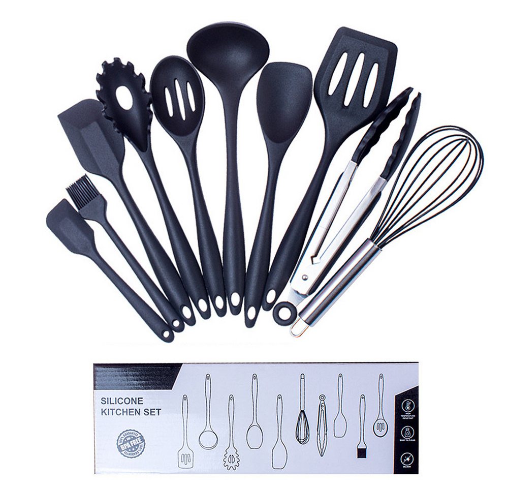 MODFU Kochbesteck-Set 10er Profi Küchenutensilien Set Silikon Küchenhelfer (Hitzebeständiger Küchenhelfer Set zum Kochen Spülmaschinenfest, 10-tlg., Kochbesteck mit Zange Pfannenwender Schneebesen Pinsel), Spülmaschinengeeignet Kochzubehör für kochen und backen usw MODFU Kochbesteck-Set 10er Profi Küchenutensilien Set Silikon Küchenhelfer (Hitzebeständiger Küchenhelfer Set zum Kochen Spülmaschinenfest, 10-tlg., Kochbesteck mit Zange Pfannenwender Schneebesen Pinsel), Spülmaschinengeeignet Kochzubehör für kochen und backen usw von MODFU