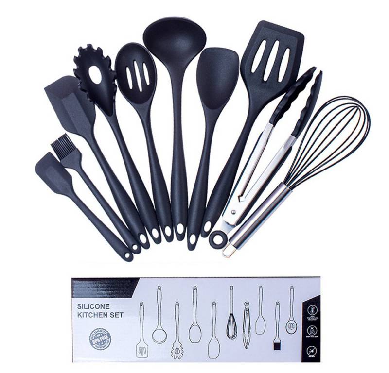 MODFU Kochbesteck-Set 10er Profi Küchenutensilien Set Silikon Küchenhelfer (Hitzebeständiger Küchenhelfer Set zum Kochen Spülmaschinenfest, 10-tlg., Kochbesteck mit Zange Pfannenwender Schneebesen Pinsel), Spülmaschinengeeignet Kochzubehör für kochen und backen usw von MODFU