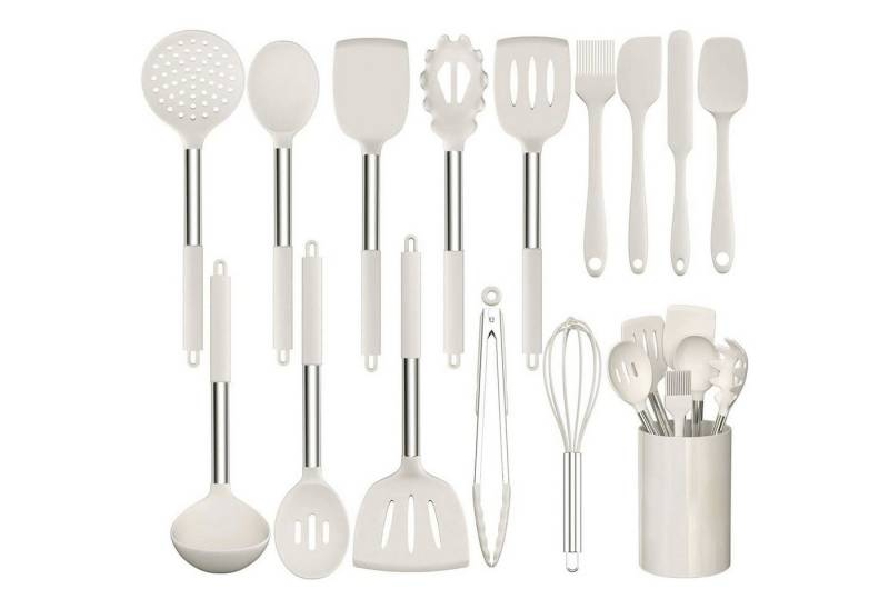 MODFU Kochbesteck-Set 15er Küchenhelfer Set Kochgeschirr Küchenutensilien Küchengerät Küchen (Gesund Silikon Kochset Antihaft Hitzebeständig mit Utensilienhalter, 15-tlg., Silikonspatel, Kochlöffel, Utensilien-Set, BPA-frei, Kochutensilien), Spülmaschinengeeignet Kochzubehör für kochen und backen usw von MODFU