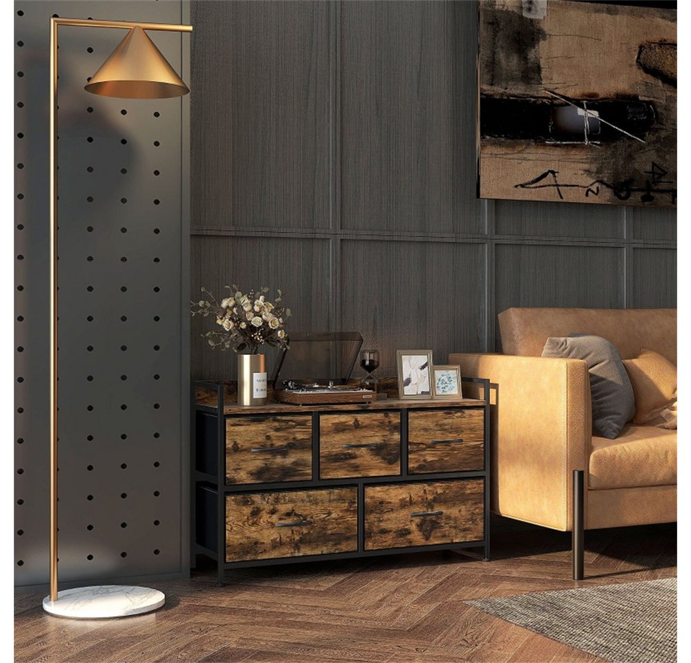 MODFU Kommode für Wohnzimmer & Schlafzimmer (Kommode mit 5 Stoffschubladen & Stahlrahmen – platzsparender Aufbewahrungsschrank im Industrie-Design, 1 St., 29L x 98B x 63H cm) von MODFU