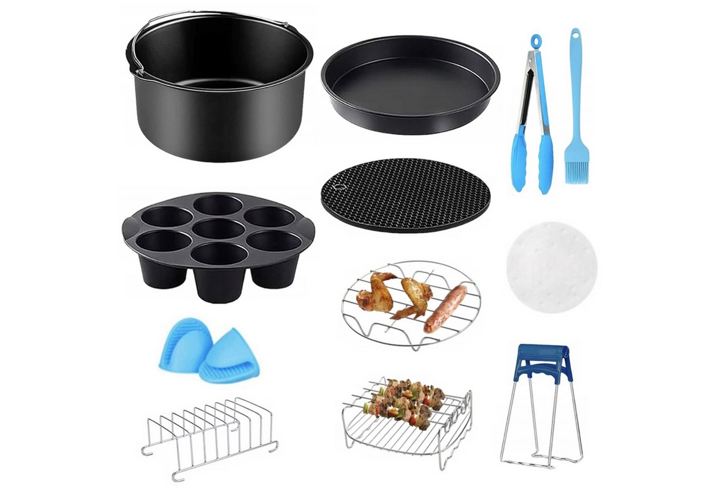 MODFU Küchenmaschinen Zubehör-Set 12-teiliges Heißluftfritteusen Zubehörset Kochenzubehör, Zubehör für die meisten Airfryer Back geeignet, aus Edelstahl Antihaftbeschichtung BPA-frei von MODFU
