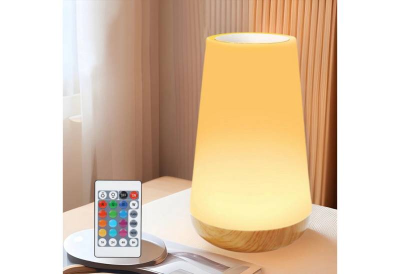MODFU LED Nachttischlampe Touch Dimmbar USB Aufladbar mit Fernbedienung Holzoptik Nachtlicht, Timer und Memory Funktion, LED fest integriert, 13 Lichtfarben, 5 Helligkeitsstufen, Stimmungslicht für Kinderzimmer Schlafzimmer Wohnzimmer von MODFU