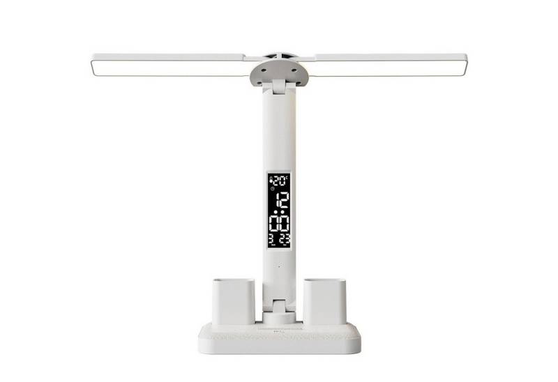 MODFU LED Schreibtischlampe Doppelkopf Nachttischlampe Tischlampe Tisch Lampe Leuchte Schlafzimmer, Einstellbarer Winkel, LED fest integriert, 3 Farbtemperaturen, Dimmbare Augenpflege Schreibtischleuchte mit Stifthalter Kalender von MODFU
