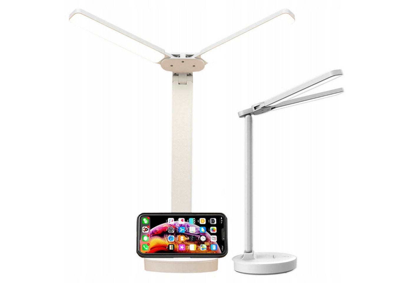 MODFU LED Schreibtischlampe LED Dimmbar mit Doppelkopf Tisch Lampe Tageslichtlampe, mit Handyhalter flexibel verstellbar, LED fest integriert, 3 Farbtemperaturen, mit Touch Control für Schreibtisch Nachtkommode Studium Reisen MODFU LED Schreibtischlampe LED Dimmbar mit Doppelkopf Tisch Lampe Tageslichtlampe, mit Handyhalter flexibel verstellbar, LED fest integriert, 3 Farbtemperaturen, mit Touch Control für Schreibtisch Nachtkommode Studium Reisen von MODFU