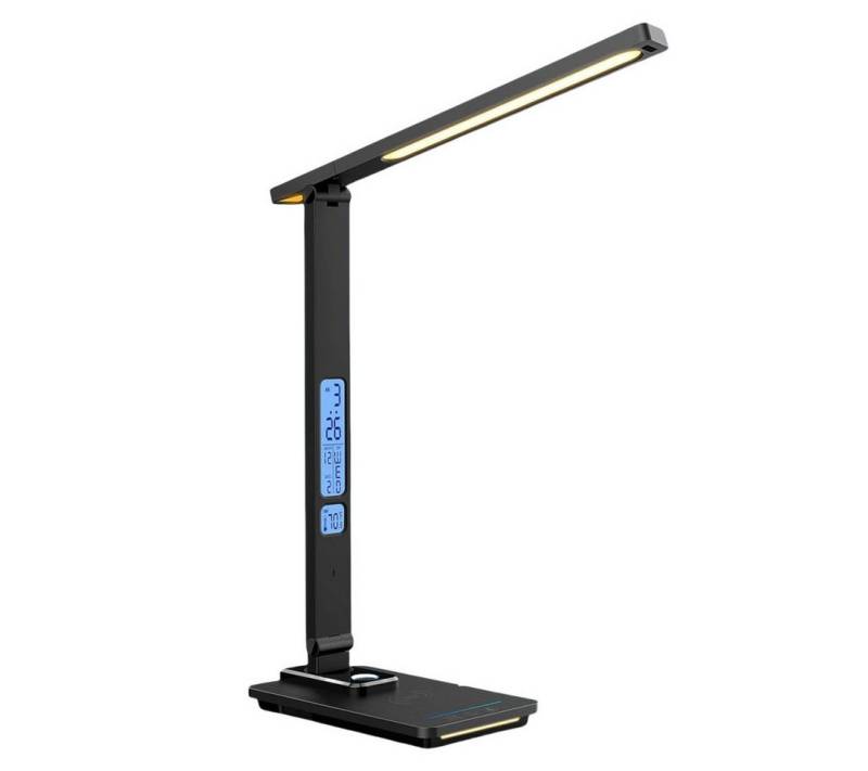 MODFU LED Schreibtischlampe Nachttischlampe Tischlampe Tisch Lampe Leuchte Schlafzimmer USB-Ladung, Mit 10W kabellosem Ladestation für Handy, LED fest integriert, 3 Farbtemperaturen, verstellbar 5 Helligkeitsstufen Kalender Wecker wireless Ladestation von MODFU