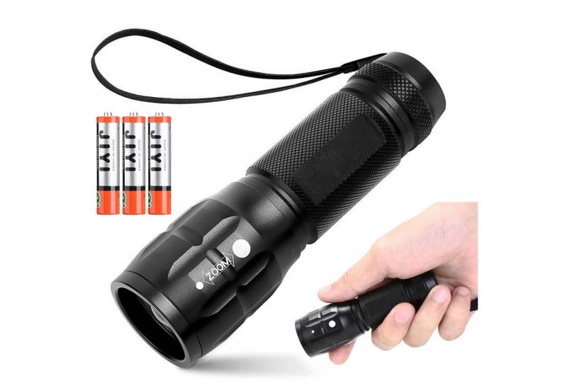 MODFU LED Taschenlampe Mini Kinder Handlampe Aufladbar Kompakt Ultrahell mit Zoom-Funktion (inkl. 3x AAA Batterien, 1-St., Wasserdichte 150m Leuchtweite Robustes Aluminium), für Outdoor Notfälle Alltag von MODFU