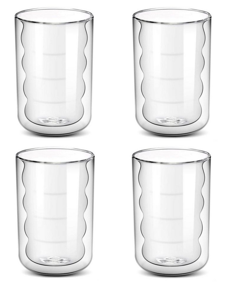 MODFU Latte-Macchiato-Glas 4er 350ml doppelwandige Gläser Kaffeegläser Teegläser Set, Borosilikatglas, Borosilikatglas mit Isolierfunktion kalte und warme Getränke 4 Stück von MODFU