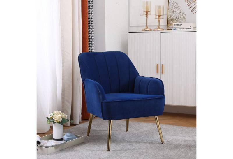 MODFU Loungesessel Einzelsessel,Polstersessel,Fernsehsessel (Samt Freizeitsitz mit ergonomischem Design, goldenen Metallbeinen – Perfekt für Wohnzimmer, Büro, Homeoffice, eleganter, komfortabler Stuhl für langen Sitzkomfort, Büro Freizeit Gepolsterte Einzelsofa Stuhl), Kaffee Stuhl mit Metallbeinen von MODFU