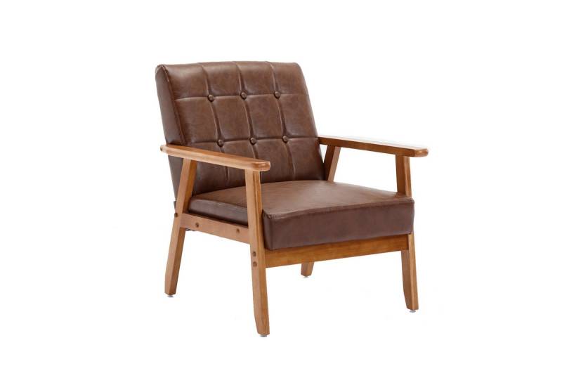 MODFU Loungesessel Freizeitstuhl mit Massivholz-Armlehnen und -Füßen (für Wohnzimmer Schlafzimmer Studio-Stuhl, Mid-Century Modern Akzentstuhl) von MODFU
