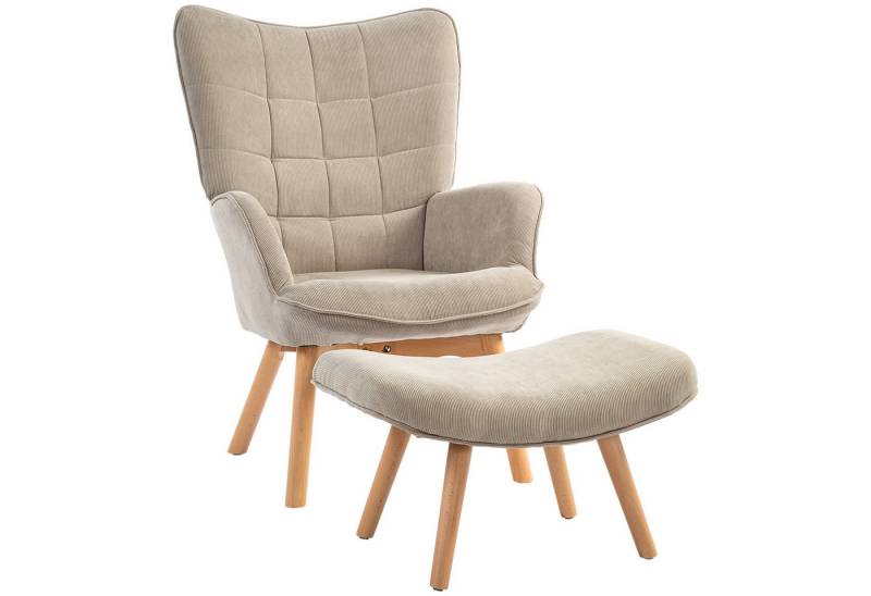 MODFU Loungesessel Ohrensessel,Relaxsessel,Polstersessel (Ohrensessel mit Hocker in Cord-Optik – Relaxsessel mit Holzfüßen & Polsterung, perfekt., Sessel: 72L x 80B x 101H cm. Ottomane: 65L x 43B x 38H cm), mit Relaxfunktion von MODFU