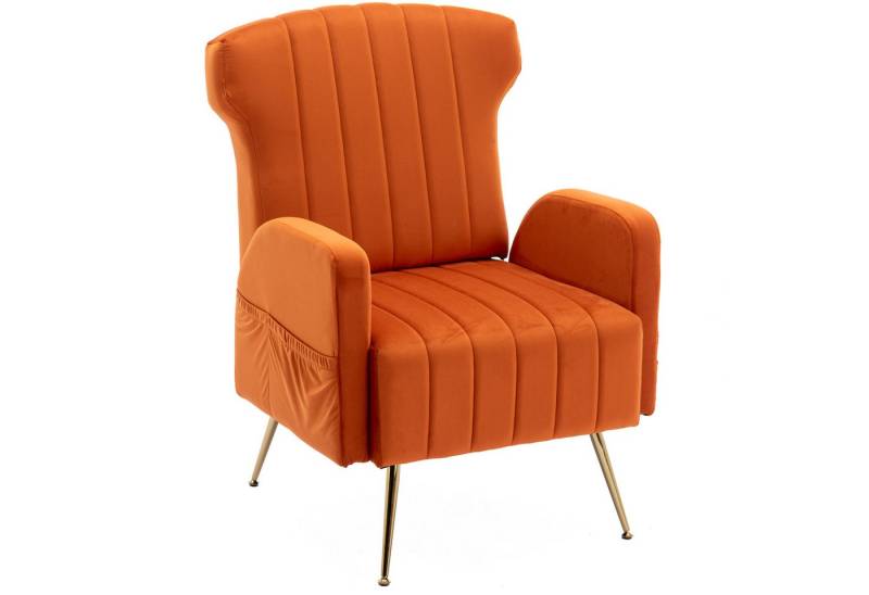 MODFU Loungesessel Sessel Fernsehsessel Freizeitstuhl Relaxsessel (Eleganter Samt-Loungesessel mit ergonomischer Rückenlehne, mit eitentaschen, Samt), mit goldenen Füßen von MODFU