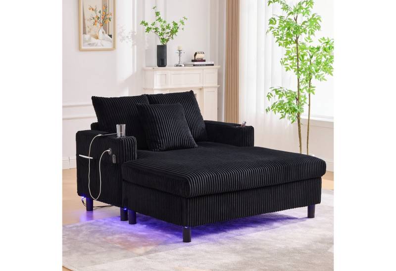 MODFU Loungesofa mit USB-Anschluss & Getränkehalter, ergonomisch, Übergroßer LED-Chaiselongue-Sessel,Polsterstuhl von MODFU