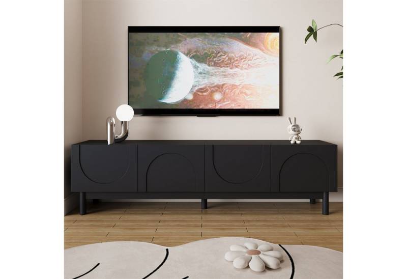 MODFU Lowboard Fernsehtisch mit großem Stauraum – 4 Türen (mit Massivholz und Metallfüßen, 1 St., 169x 34 x 45,5cm), mit 4 Türen im grifflosen Design von MODFU