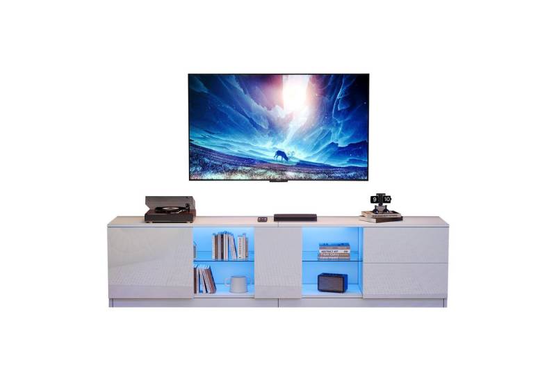 MODFU Lowboard Hochglanz MDF (Fernsehtisch, Wohnzimmermöbel, TV-Ständer, 1 St., mit LED-Beleuchtung), passend für 65" Fernseher von MODFU