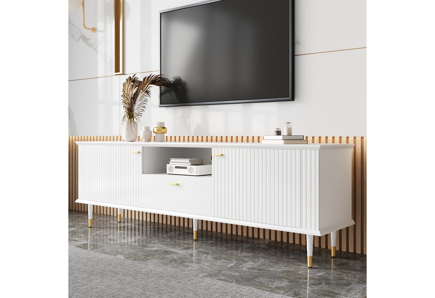 MODFU Lowboard Lowboard (Fernsehschrank, TV-Ständer, 1 St., offenen Fächern, Schubladen, Türen), Soft-Close-Scharniere von MODFU