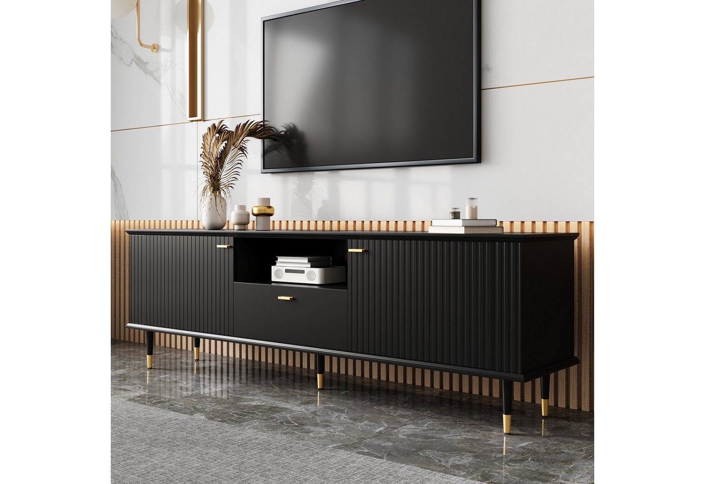 MODFU Lowboard Lowboard (Fernsehschrank, TV-Ständer, 1 St., offenen Fächern, Schubladen, Türen), Soft-Close-Scharniere von MODFU
