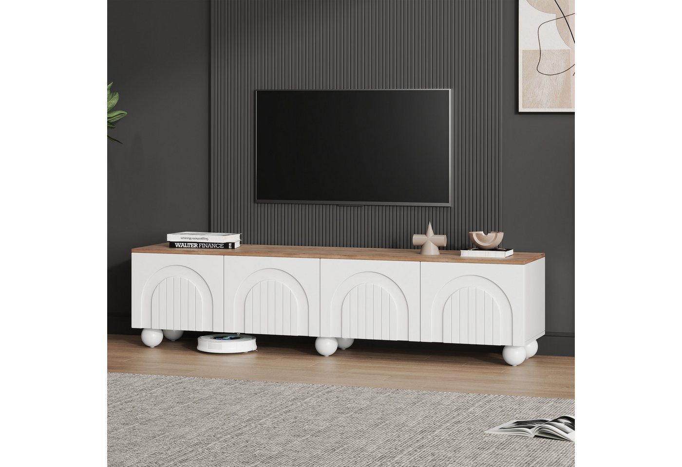 MODFU Lowboard Lowboard (Fernsehtisch, Fernsehschrank, 1 St., mit 4 Schränken), mit 6 Kugelfuß Metallbeine von MODFU